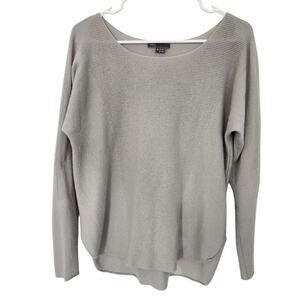 Vince Light Gray Scoop-Neck Ribbed Front Knit Sweater